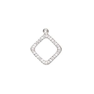 Drop, cubic zirconia and rhodium-plated sterling silver, clear, 14.5mm single-sided open diamond. Sold individually.