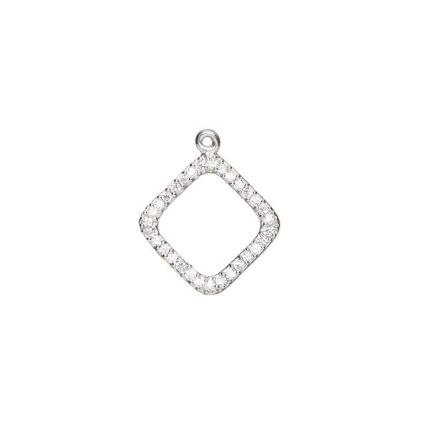 Drop, cubic zirconia and rhodium-plated sterling silver, clear, 14.5mm single-sided open diamond. Sold individually. image number 0