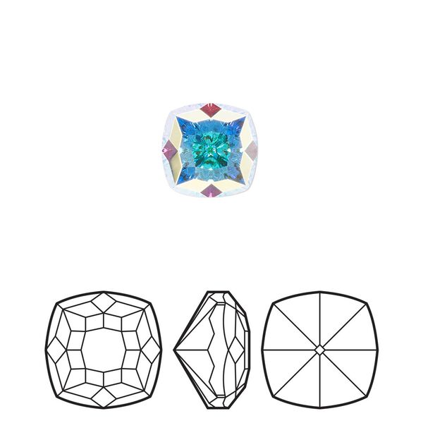 Fancy stone 48pk crystal AB foil back, Swarovski® 10mm magical square 4460 image number 0