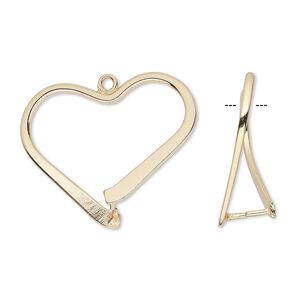 Bail, ice-pick, gold-plated brass, 26x24mm heart, 15.5mm grip length. Sold per pkg of 2.