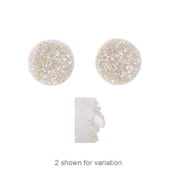 Cabochon, electroplated druzy agate (coated), pearl, 10mm non-calibrated round. Sold per pkg of 2. image number 0