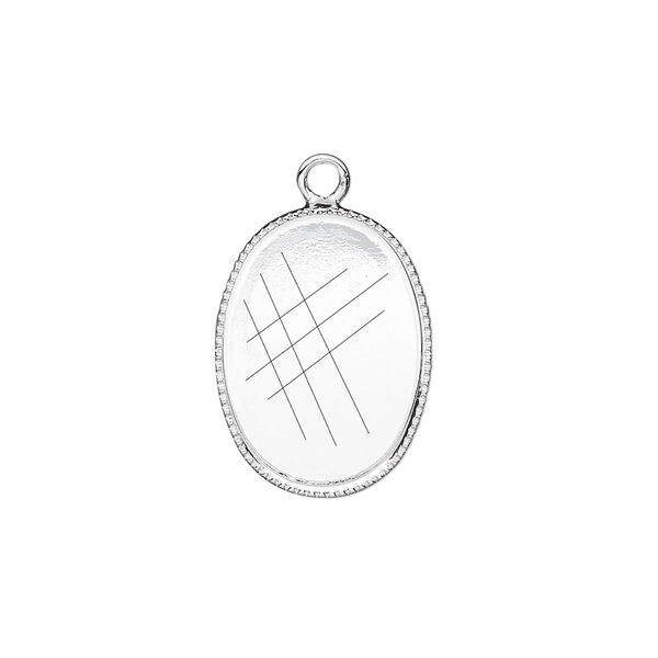 Drop, silver-plated brass, 19x14mm oval with beaded edge and 18x13mm oval bezel cup setting. Sold per pkg of 6. image number 0