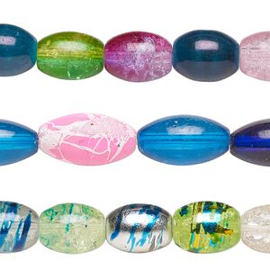 Bead, coated glass, opaque and translucent mixed colors, 8x6mm-15x11mm round with splatter design. Sold per pkg of (3) 7 " strands, approximately 35 beads.