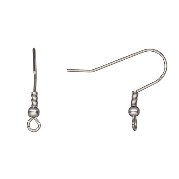 Ear wire, stainless steel, 21mm fishhook with open loop and perpendicular loop, 21 gauge. Sold per pkg of 5 pairs. image number 0