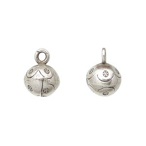 Bell, Hill Tribes, antiqued fine silver, 15x11mm with flower and clapper. Sold individually.
