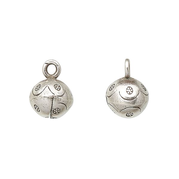 Bell, Hill Tribes, antiqued fine silver, 15x11mm with flower and clapper. Sold individually. image number 0