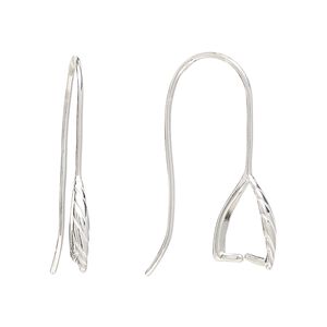 Ear wire 1pkg2 sterling silver, 28mm spiral teardrop / ice-pick bail / 8.5mm grip length, 20 gauge 1 pair