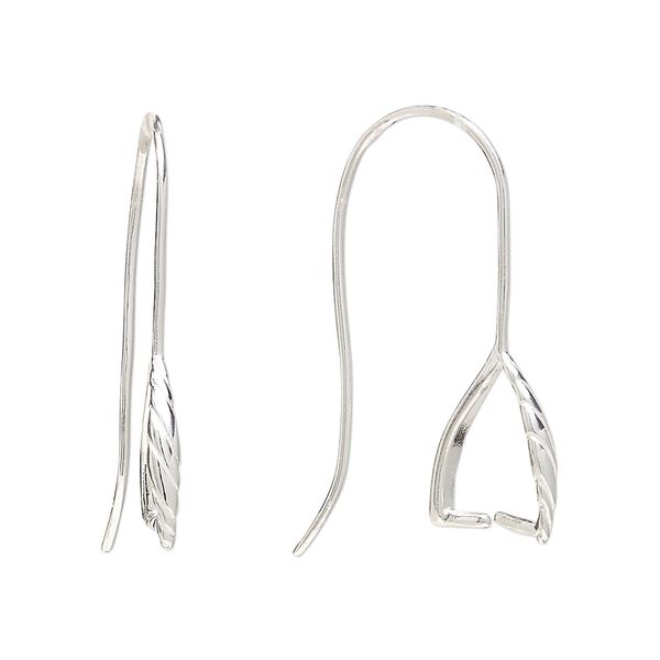Ear wire 1pkg2 sterling silver, 28mm spiral teardrop / ice-pick bail / 8.5mm grip length, 20 gauge 1 pair image number 0