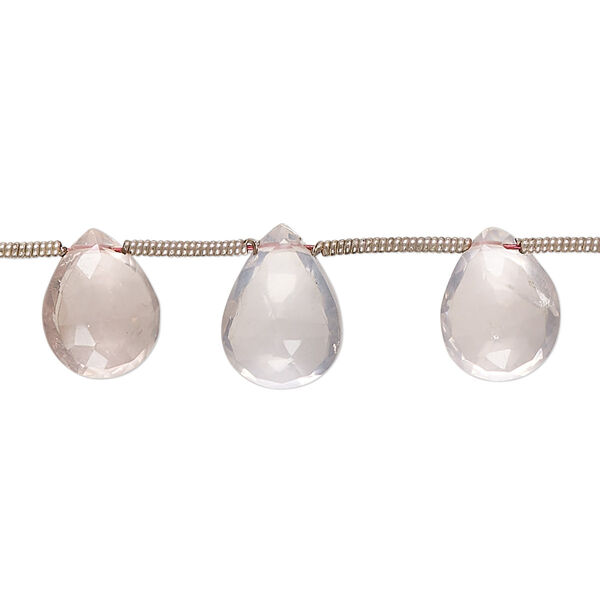 Rose quartz 1pkg14, hand-cut top-drilled faceted puffed teardrop bead natural B grade, 9x7mm-13x9mm image number 0