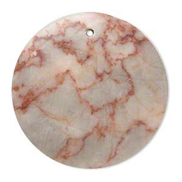 Focal, redline marble (natural), 37-38mm puffed flat round with flat back, C grade, Mohs hardness 3. Sold individually. image number 0