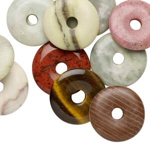 Multi-gemstone 1pkg10, donut focal natural mix 25-30mm