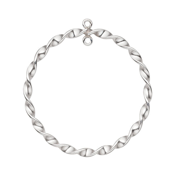 Drop, sterling silver, 27mm twisted open round with closed loop. Sold per pkg of 2. image number 0