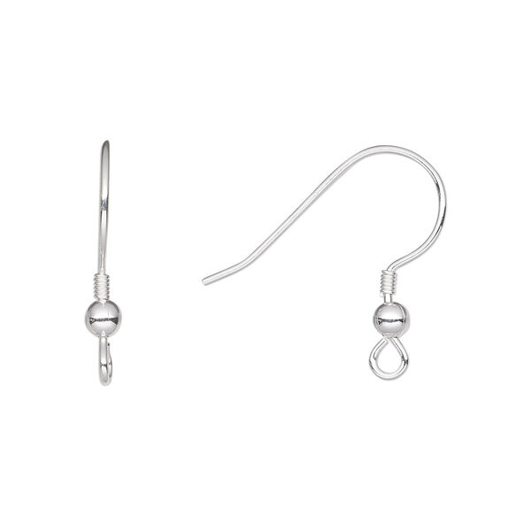 Ear wire, sterling silver, 18mm fishhook with 2mm coil and 3mm ball with open loop, 21 gauge. Sold per pkg of 25 pairs. image number 0