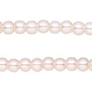 Bead, glass pearl, pink, 5-6mm round. Sold per pkg of (2) 15-inch strands, approximately 140 beads.