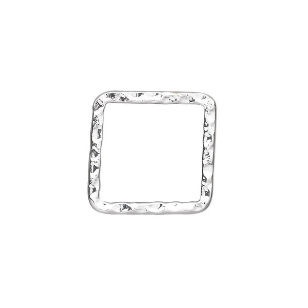 Component, silver-plated steel, 20x20mm double-sided hammered open square. Sold per pkg of 10. image number 0