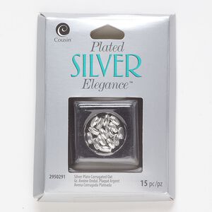 Bead, lacquer and silver-plated brass, 6x3mm corrugated oval. Sold per pkg of 15.