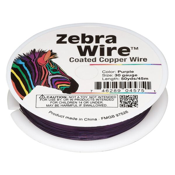 Wire, Zebra Wire™, color-coated copper, purple, round, 30 gauge. Sold per 50-yard spool. image number 0