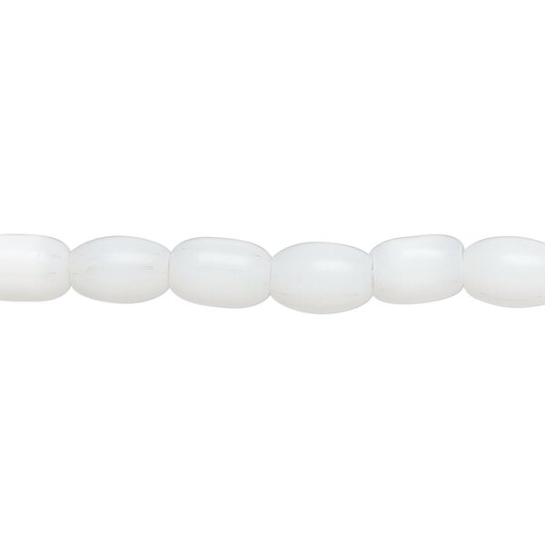 Bead, fiber optic glass, pkg/14 inch, opaque white, 7x5mm center-drilled oval. image number 0