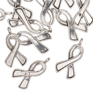 Charm, antique silver-finished "pewter" (zinc-based alloy), 17x11mm awareness ribbon. Sold per pkg of 12.