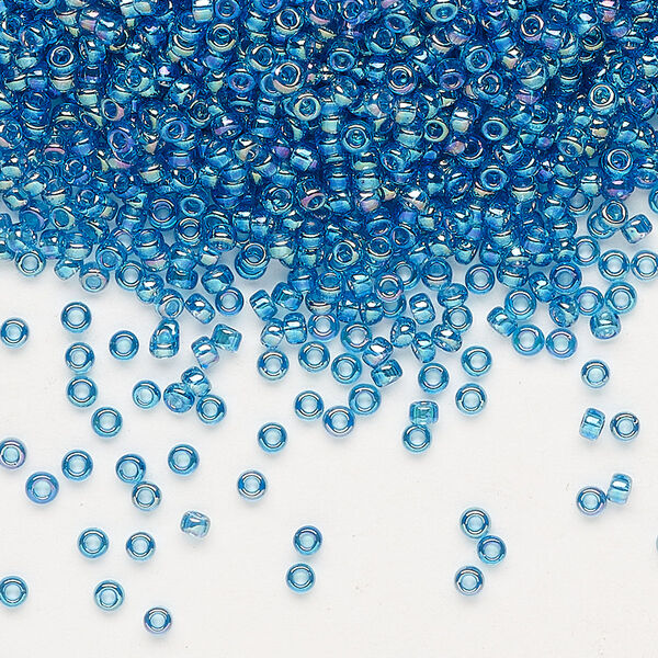 Seed bead, Miyuki, glass, pkg/25g, #11 rocaille, translucent rainbow Capri blue (RR-291). image number 0