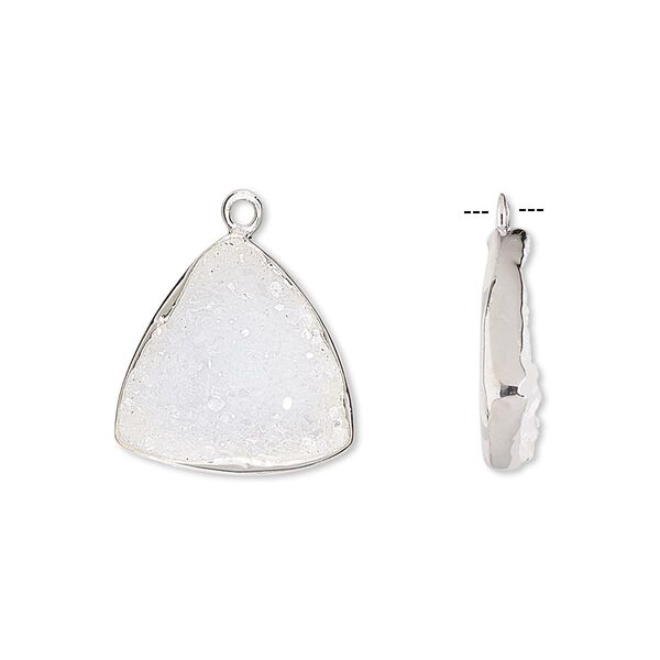 Drop, white druzy agate (natural) and sterling silver, 16x16x16mm single-sided triangle. Sold per pkg of 2. image number 0