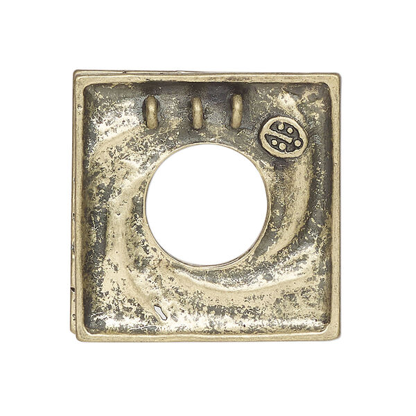 Clasp, 3-strand toggle, antique brass-finished brass, 29mm square with swirl. Sold individually. image number 0