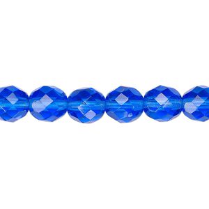 Bead, Czech fire-polished glass, light cobalt, 8mm faceted round. Sold per pkg of 600 (1/2 mass).
