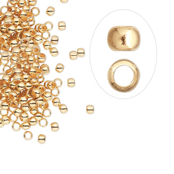 Crimp, gold-plated brass, 2.5mm round, 1.5mm inside diameter. Sold per pkg of 500. image number 0