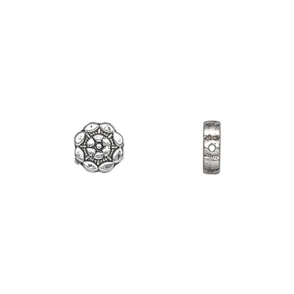 Bead, antique silver-plated "pewter" (zinc-based alloy), 7x7mm double-sided flower. Sold per pkg of 100. image number 0