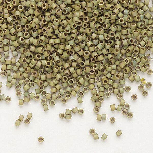 Seed bead, Delica®, glass, pkg/7.5g, #11 round, opaque matte rainbow light olive (DB-0372). image number 0