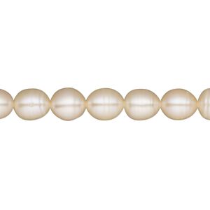 Pearl, cultured freshwater, peach, 7-8mm rice, C grade, Mohs hardness 2-1/2 to 4. Sold per 16-inch strand.