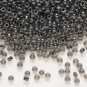 Seed bead, Miyuki, glass, pkg/50g, #8 rocaille, translucent steel-lined luster crystal clear (RR-2276).