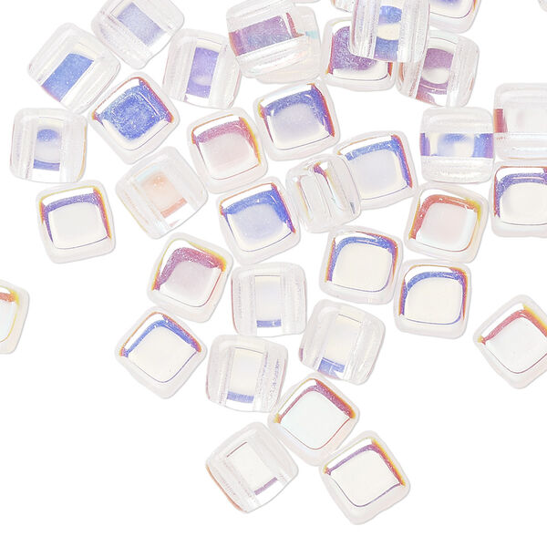 Bead, Preciosa, Czech pressed glass, transparent clear AB, 6x6mm flat square with (2) 0.7mm holes. Sold per pkg of 40. image number 0