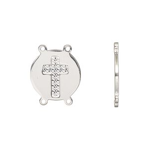 Link, sterling silver, 15mm single-sided flat round with diamond-cut cross. Sold individually.