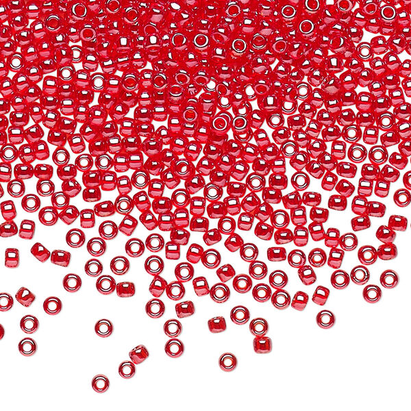 Seed bead, TOHO BEADS®, glass, pkg/7.5g, #11 round, translucent luster tropical sunset-lined crystal clear (TR-11-109). image number 0