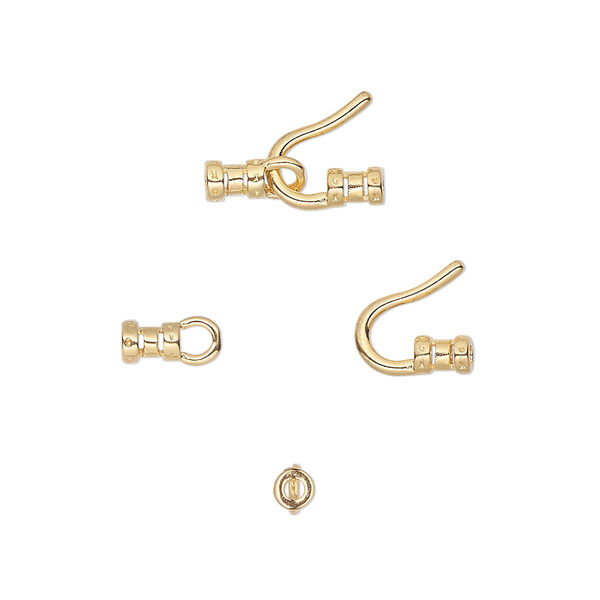 Clasp, hook-and-eye, gold-plated brass, 13x7.5mm with crimp ends. Sold per pkg of 10. image number 0