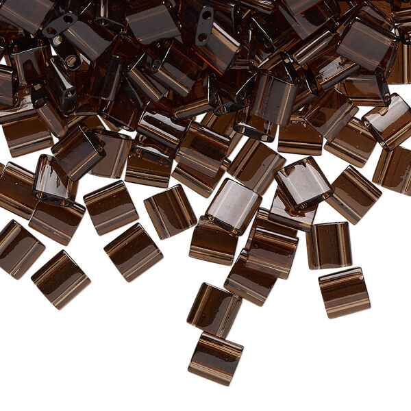 Seed bead, TILA®, glass, pkg/40g, 5mm full tila square, transparent brown, (TL-135). image number 0