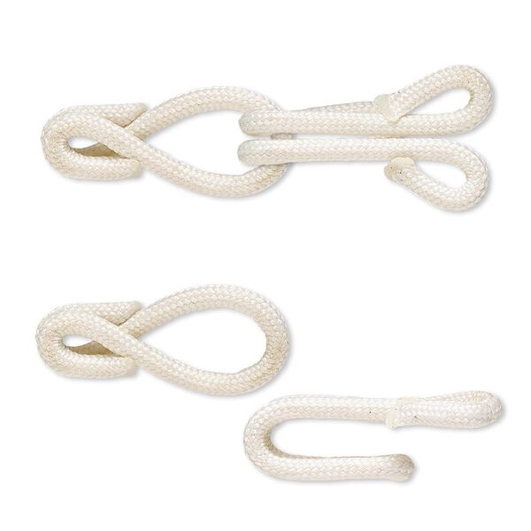 Clasp, hook-and-eye, nylon and "pewter" (zinc-based alloy), ivory, 32x12mm. Sold Individually. image number 0