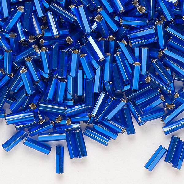 Bead, Preciosa Ornela Czech glass, bugle bead, pkg/500g, 1/4 inch, silver-lined transparent medium blue, (37080). image number 0