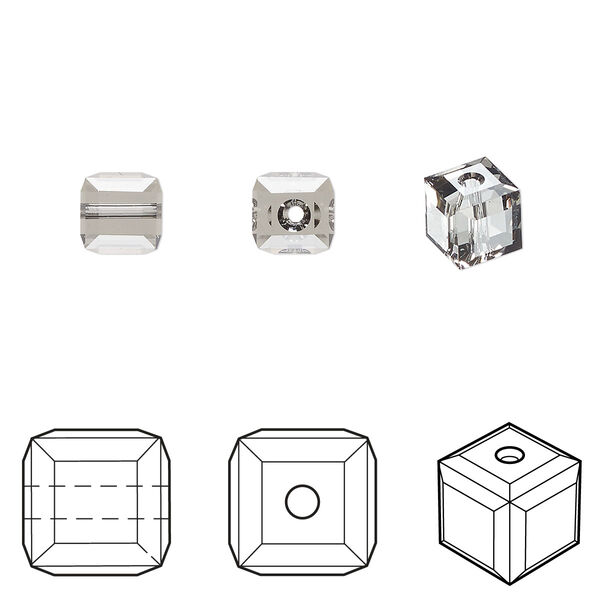 Bead 6pk black diamond, Crystal Passions® 6mm cube 5601 image number 0