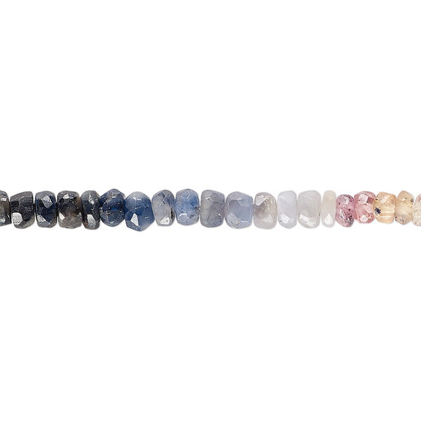 Bead, emerald and multi-sapphire (natural / heated), 3x1mm-5x3mm hand-cut faceted rondelle, C grade, Mohs hardness 9. Sold per 13-inch strand. image number 0