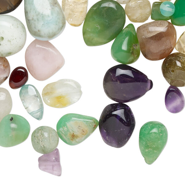 Bead mix, multi-gemstone (natural / dyed / heated / irradiated), 3x2mm-15x8mm hand-cut mixed shapes with 0.4-1.4mm hole, Mohs hardness 3 to 7. Sold per 4-ounce pkg, approximately 150-200 beads. image number 0