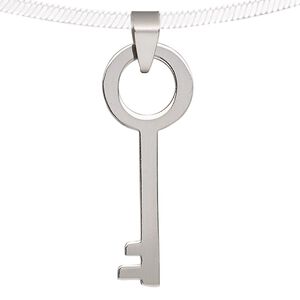 Pendant, stainless steel, 40x15mm key. Sold individually.