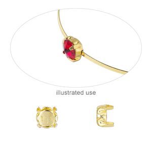 Component, Beadalon®, gold-finished brass, 6mm round cup with 6mm 4-prong round setting with 1.4x0.9mm-1.5x0.9mm hole. Sold per pkg of 12.