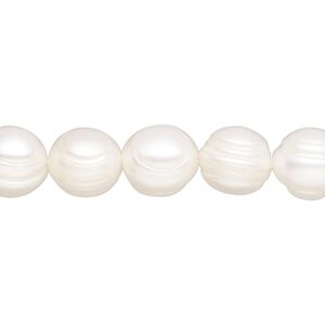 Pearl, cultured freshwater (bleached), white, 10-14mm semi-round, D grade, Mohs hardness 2-1/2 to 4. Sold per 15-inch strand.