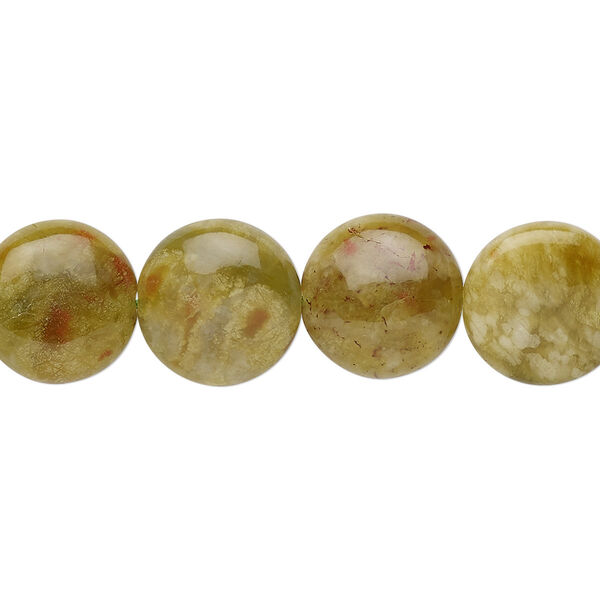 Bead, red serpentine (coated), 12mm flat round, B grade, Mohs hardness 3-1/2 to 4. Sold per 15" to 16" strand. image number 0