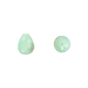 Chrysoprase 1pkg2, hand-cut half-drilled faceted teardrop bead natural 10x8mm