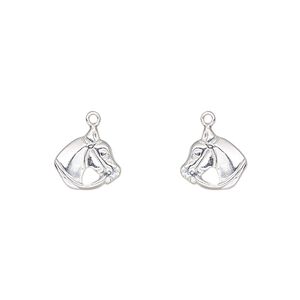 Charm, sterling silver, 10x9.5mm single-sided left- and right-facing horse head. Sold per pkg of 2.