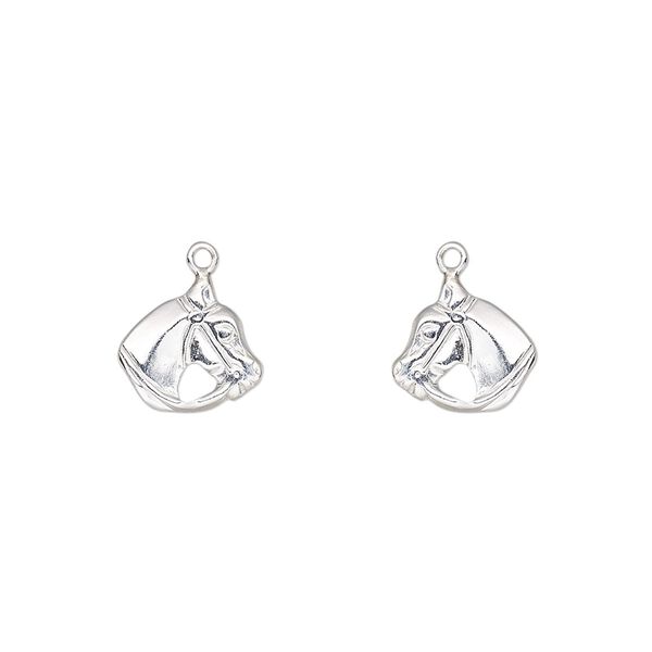 Charm, sterling silver, 10x9.5mm single-sided left- and right-facing horse head. Sold per pkg of 2. image number 0