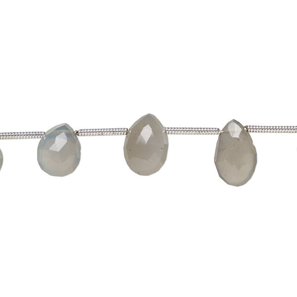 Grey moonstone 1pkg16, hand-cut top-drilled faceted puffed teardrop bead natural B- grade, 6x4mm-10x6mm image number 0